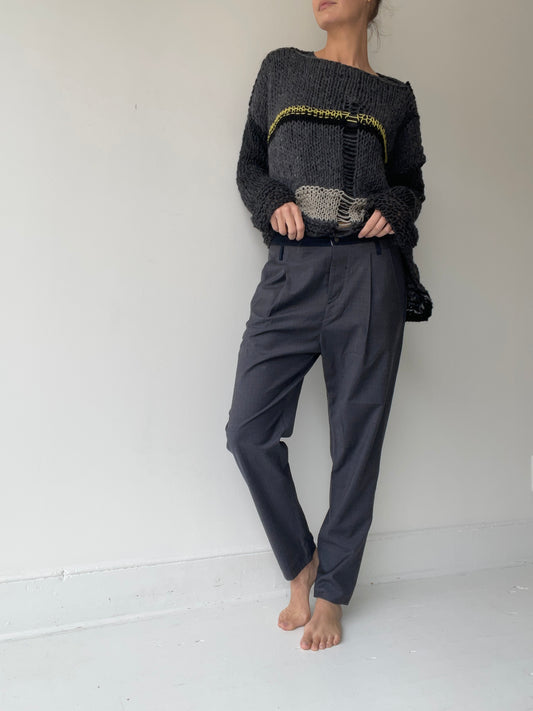 umit unal wool pleat pants grey