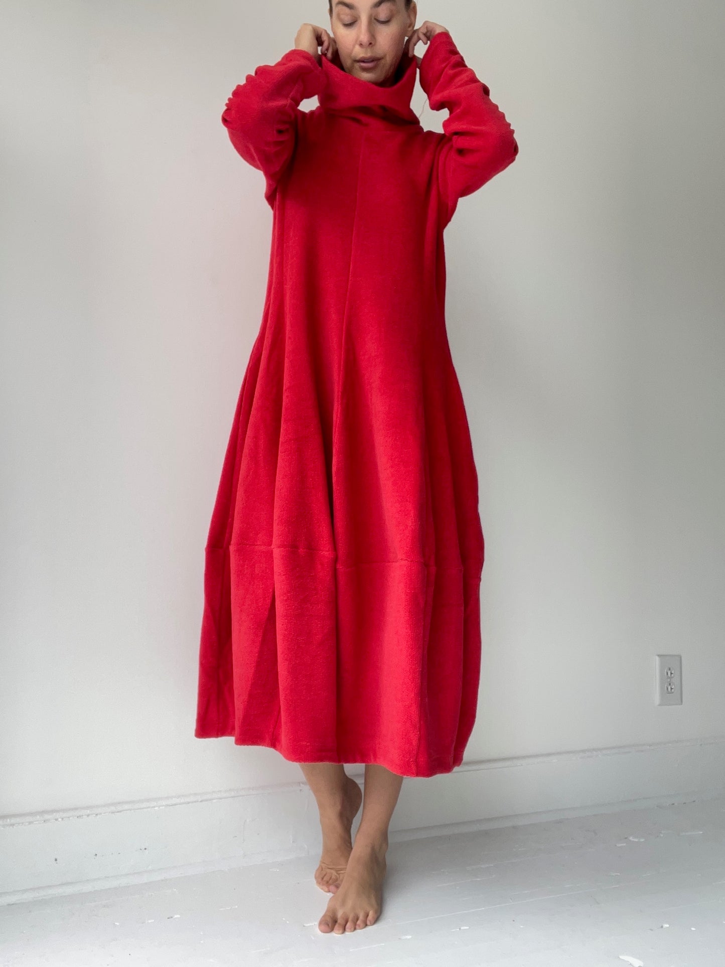an o-shape dress by pal offner cotton chenille red