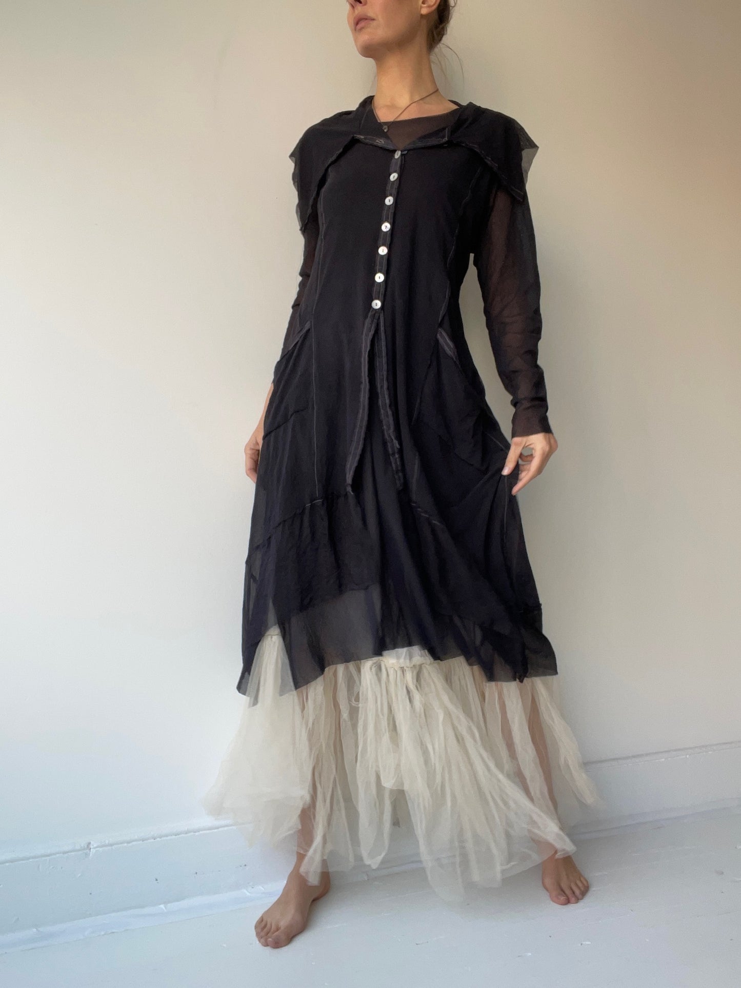 long mesh lace up duster
