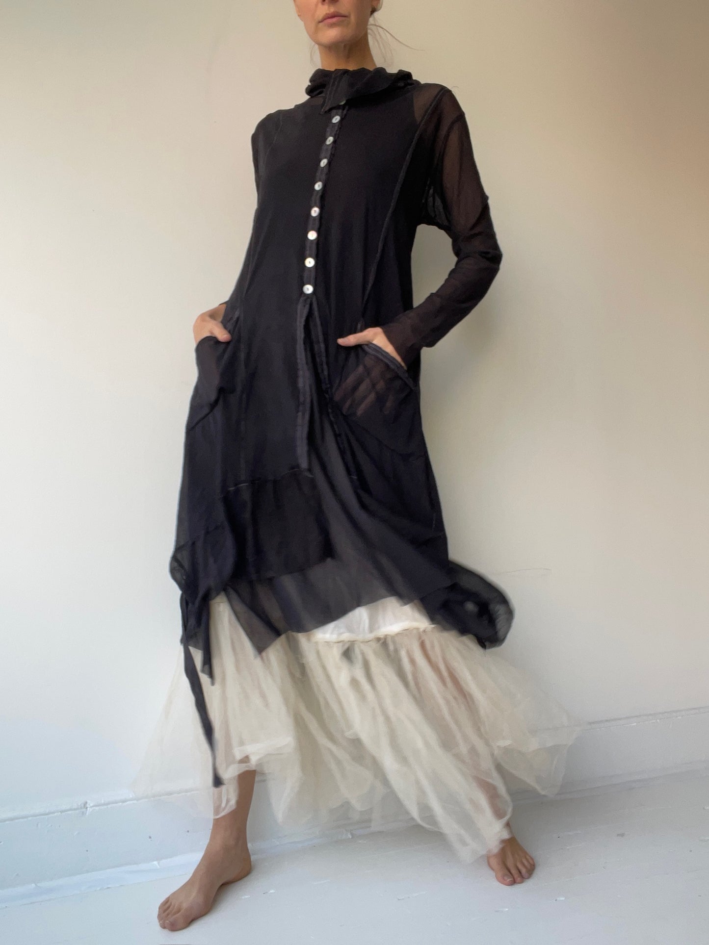 long mesh lace up duster