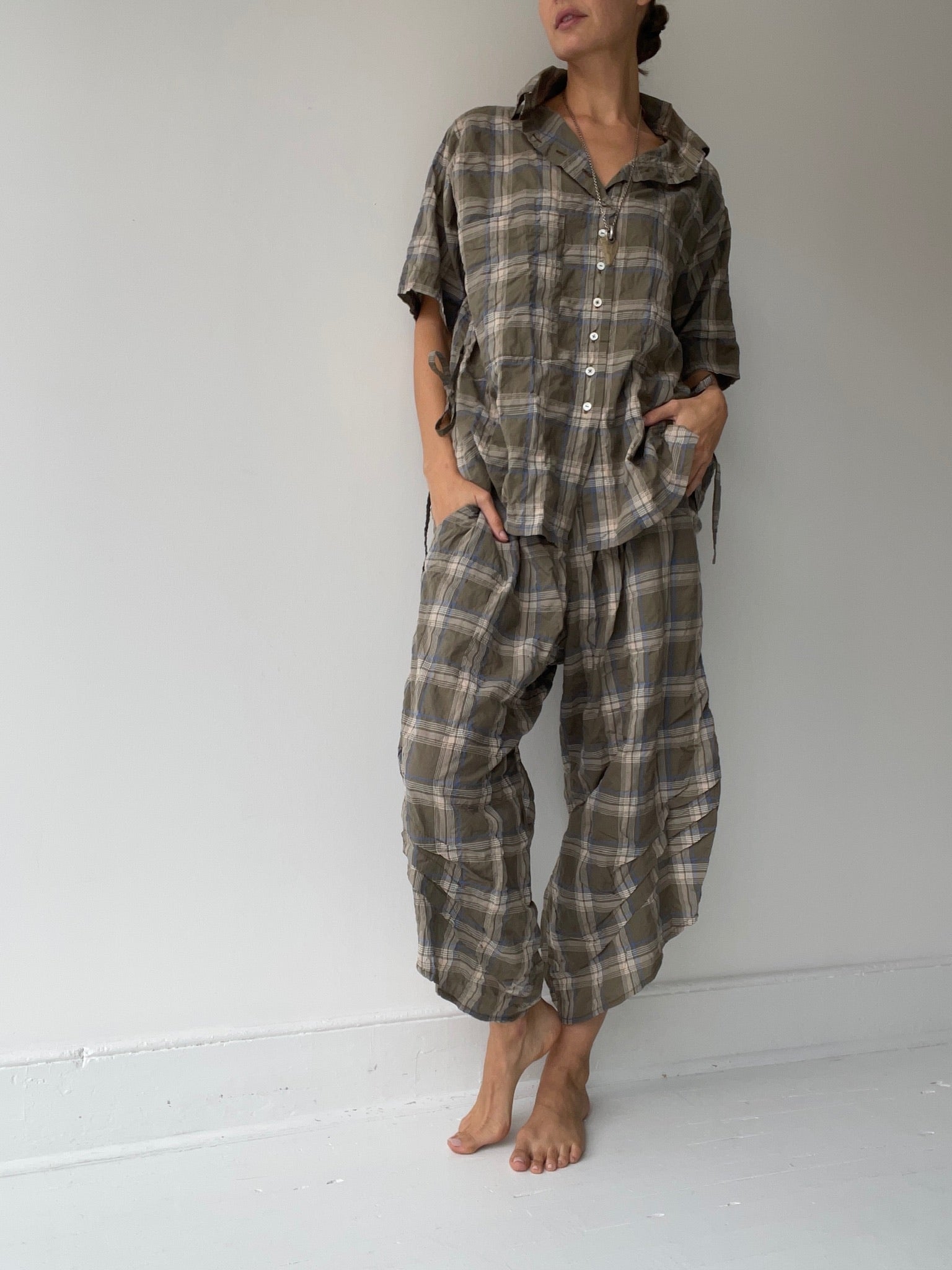 a krista larson skater shirt with 100% plaid cotton broadcloth