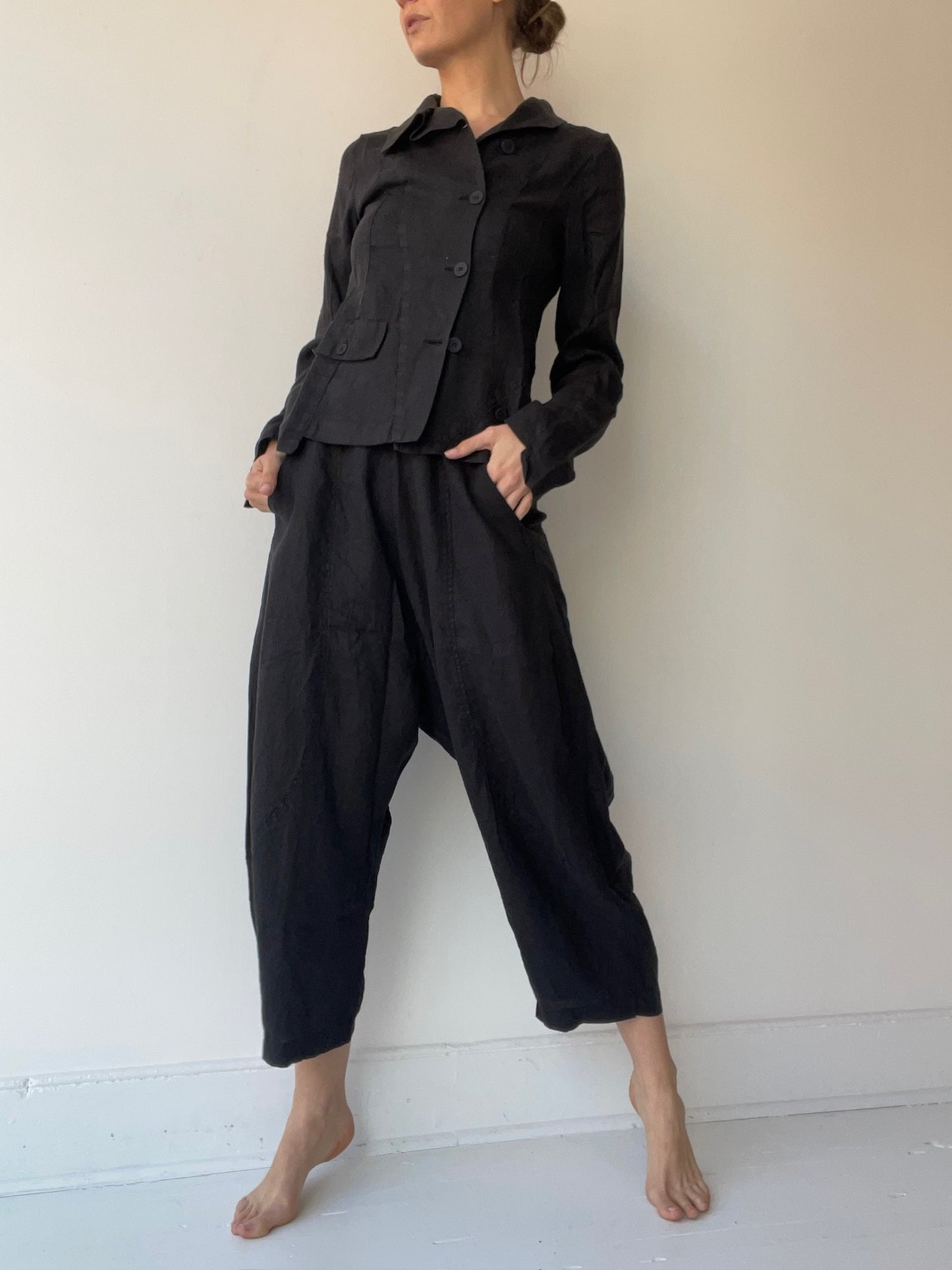 asymmetric linen short jacket