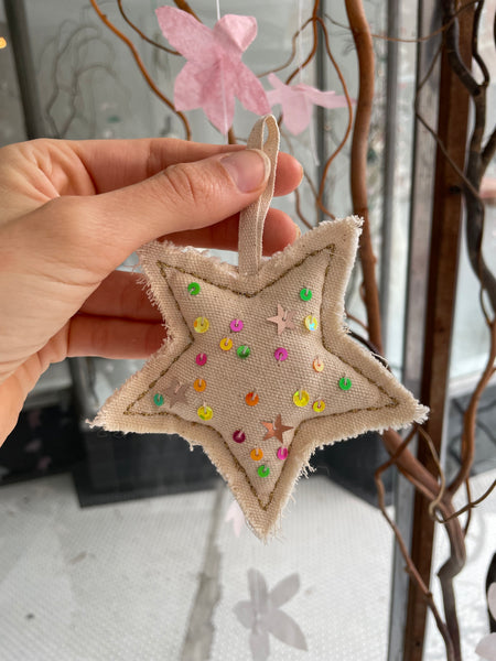 skippy cotton neon confetti star ornament