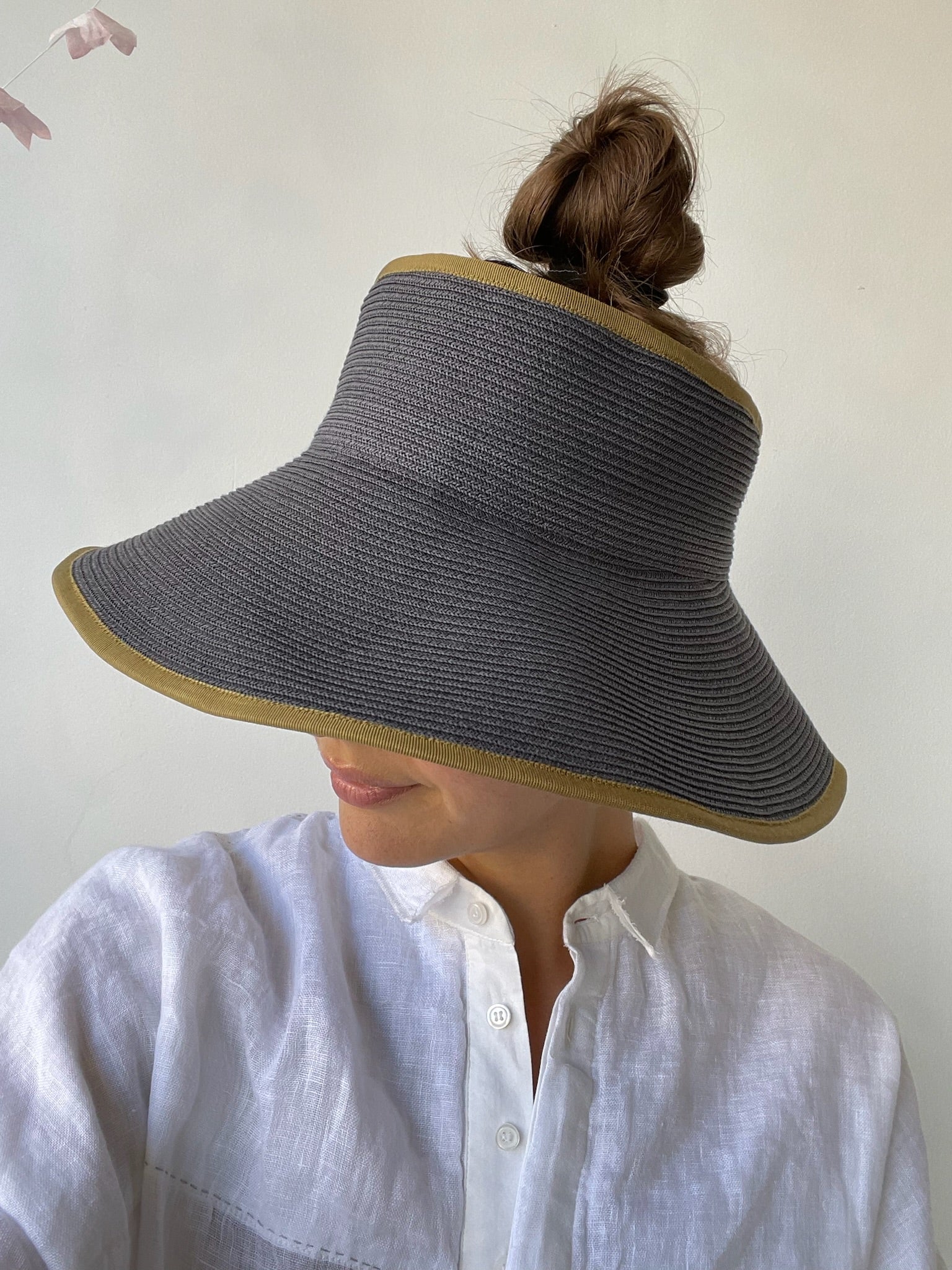 a chisaki charcoal roman hat with recycled paper/polyester blend