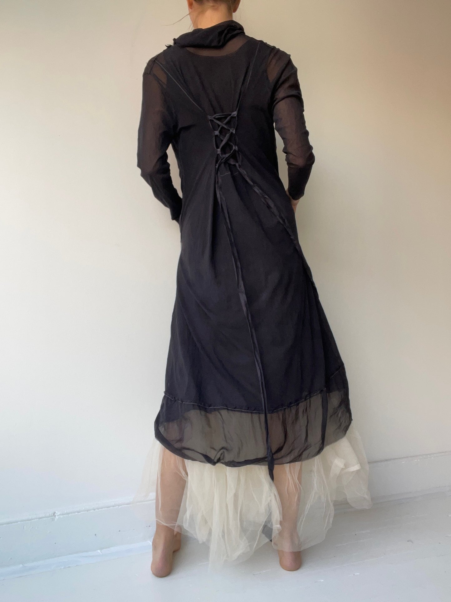 long mesh lace up duster