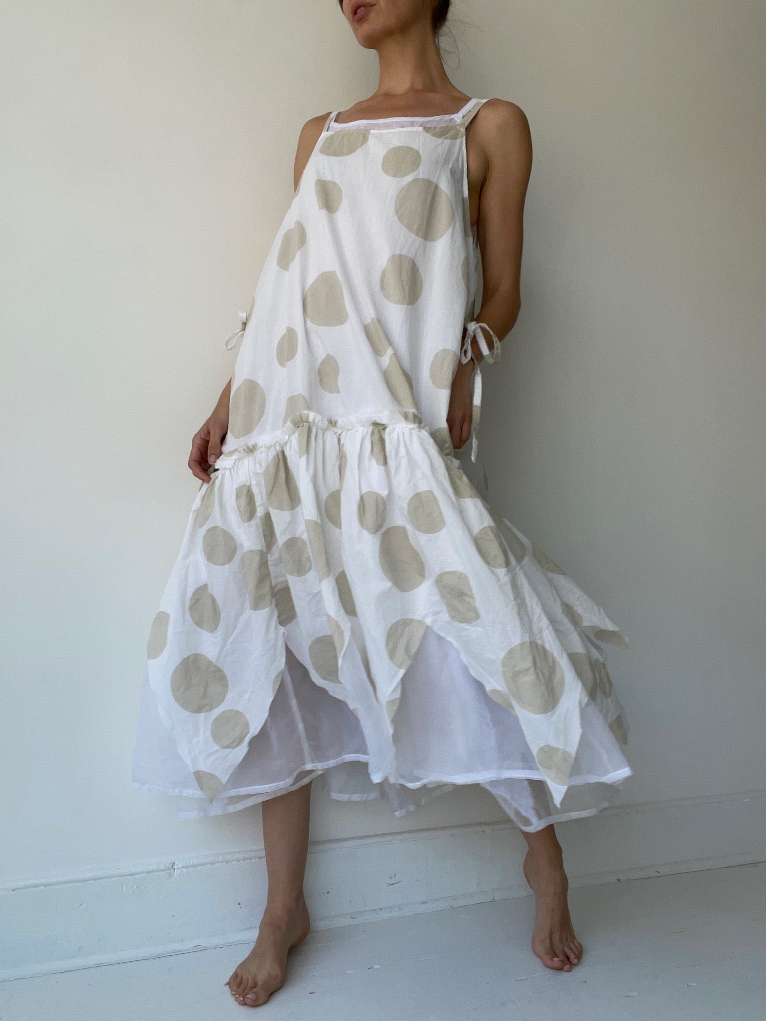 a krista larson long polka dot vintage slip with 100% printed cotton voile
