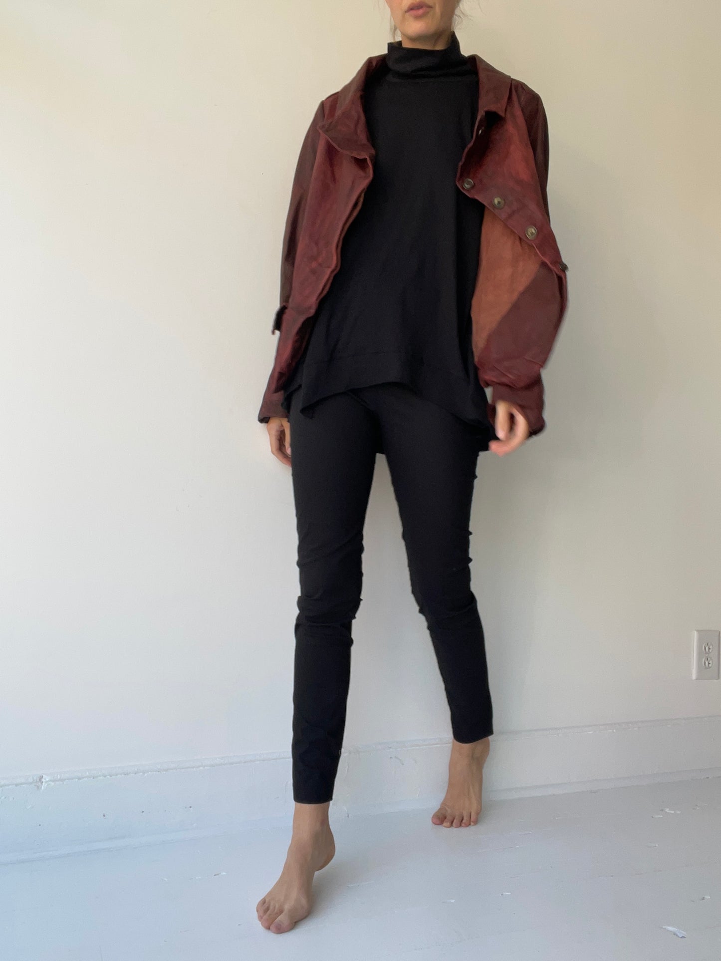 wide collar leather jacket