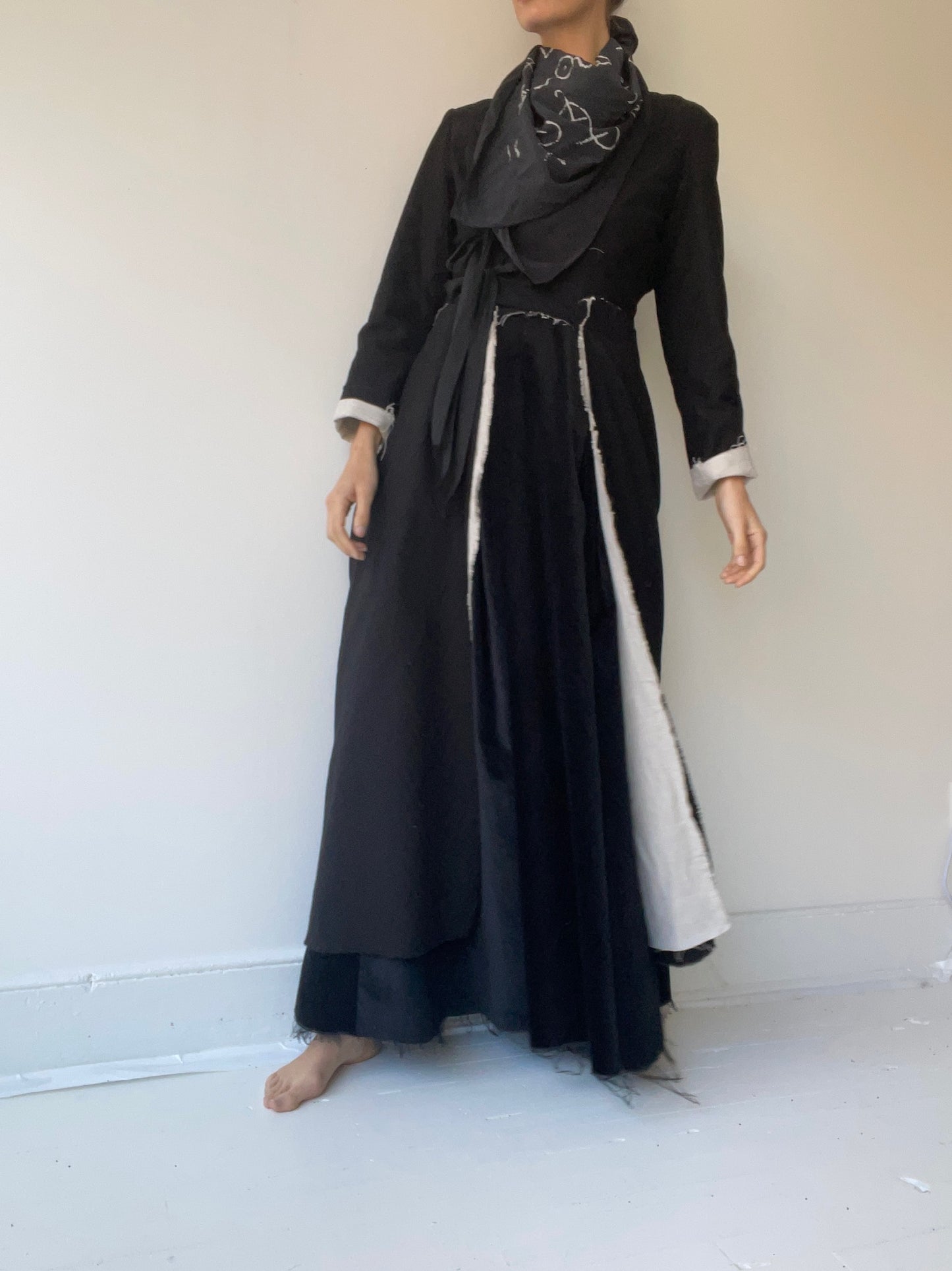 ash holden black silk cypher print scarf