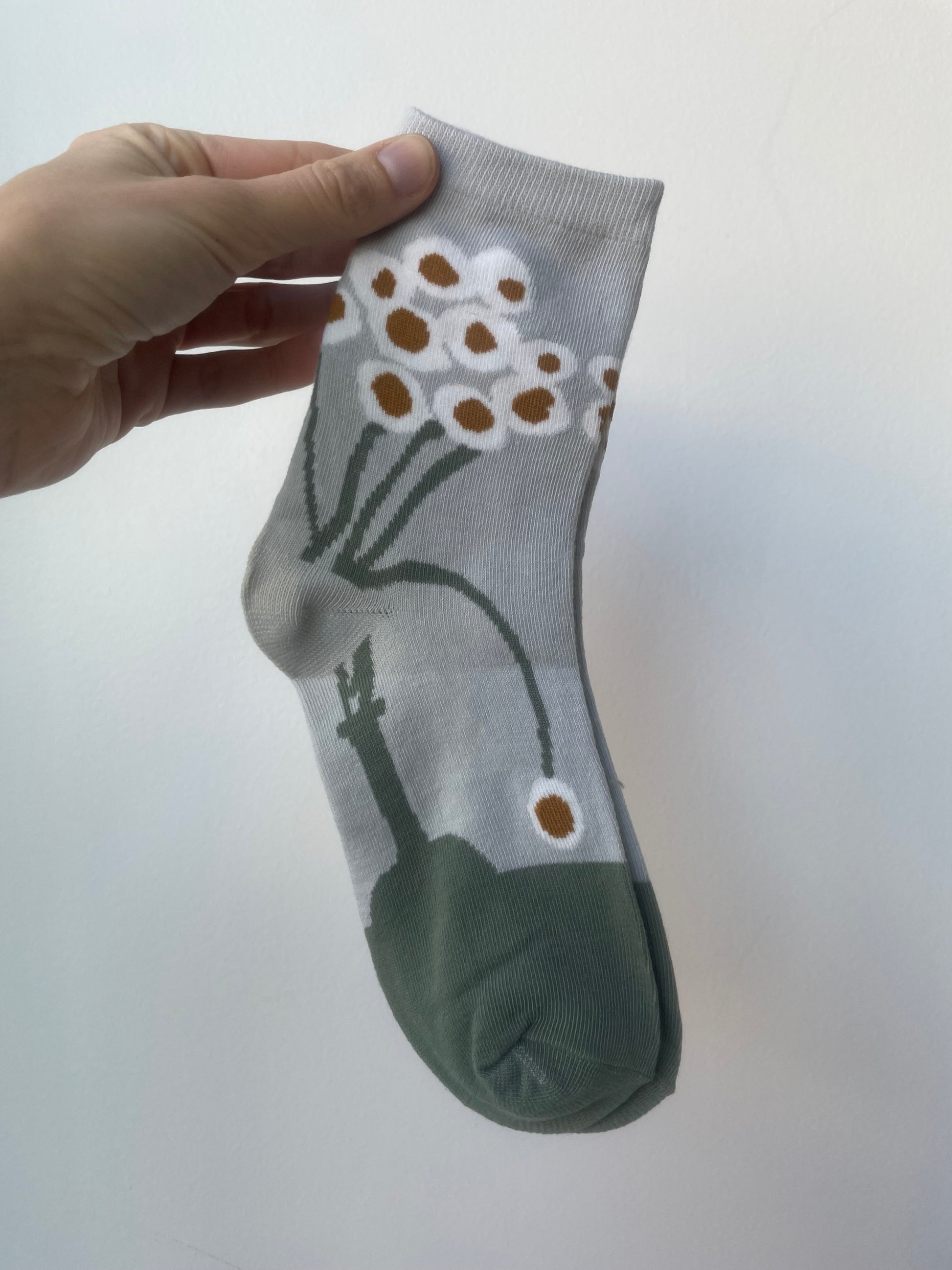 pale blue socks with flowers 