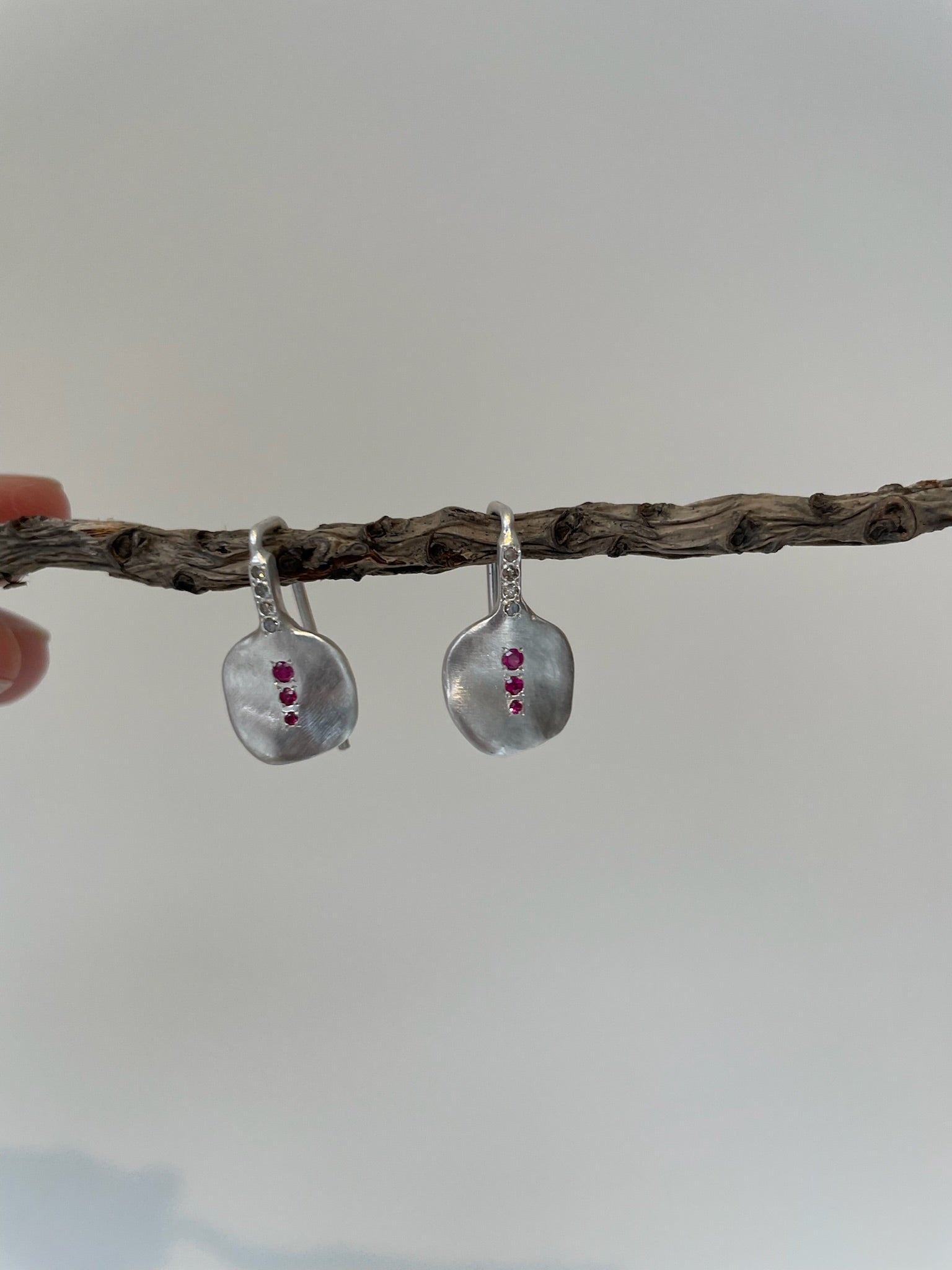 Sterling silver earrings with small rubies and diamonds 
