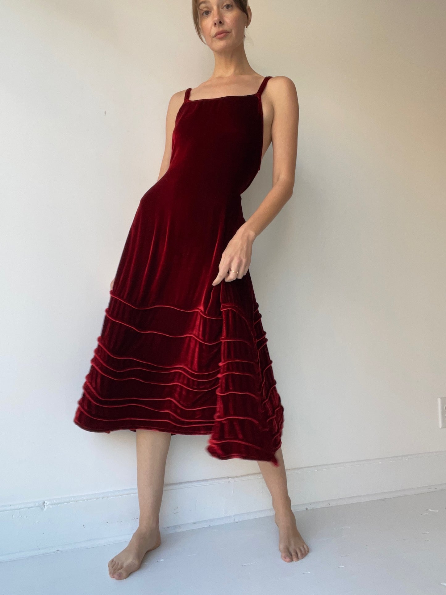 krista larson long spring slip vermillion velvet