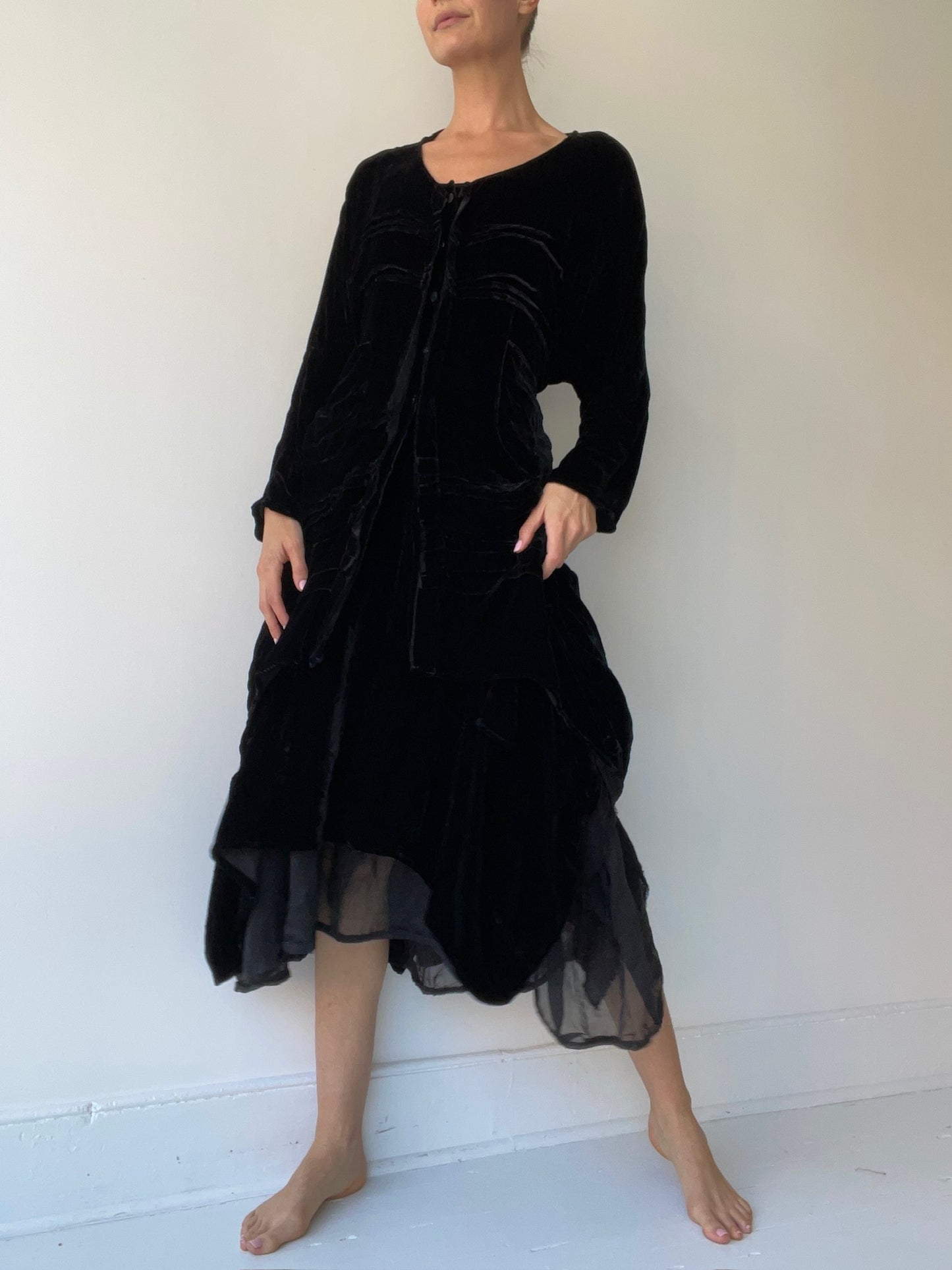 a krista larson black stellah dress with silk/rayon velvet