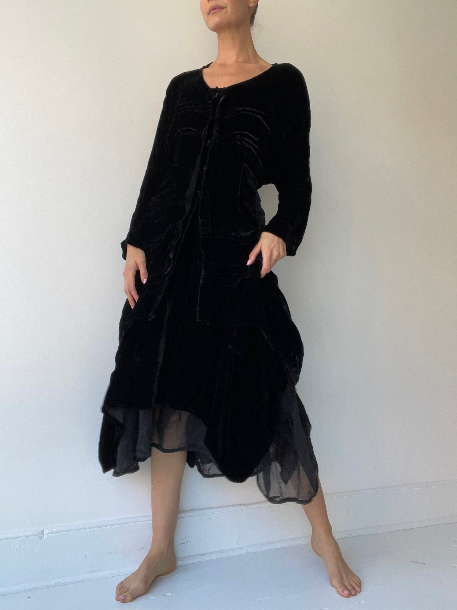 a krista larson black stellah dress with silk/rayon velvet