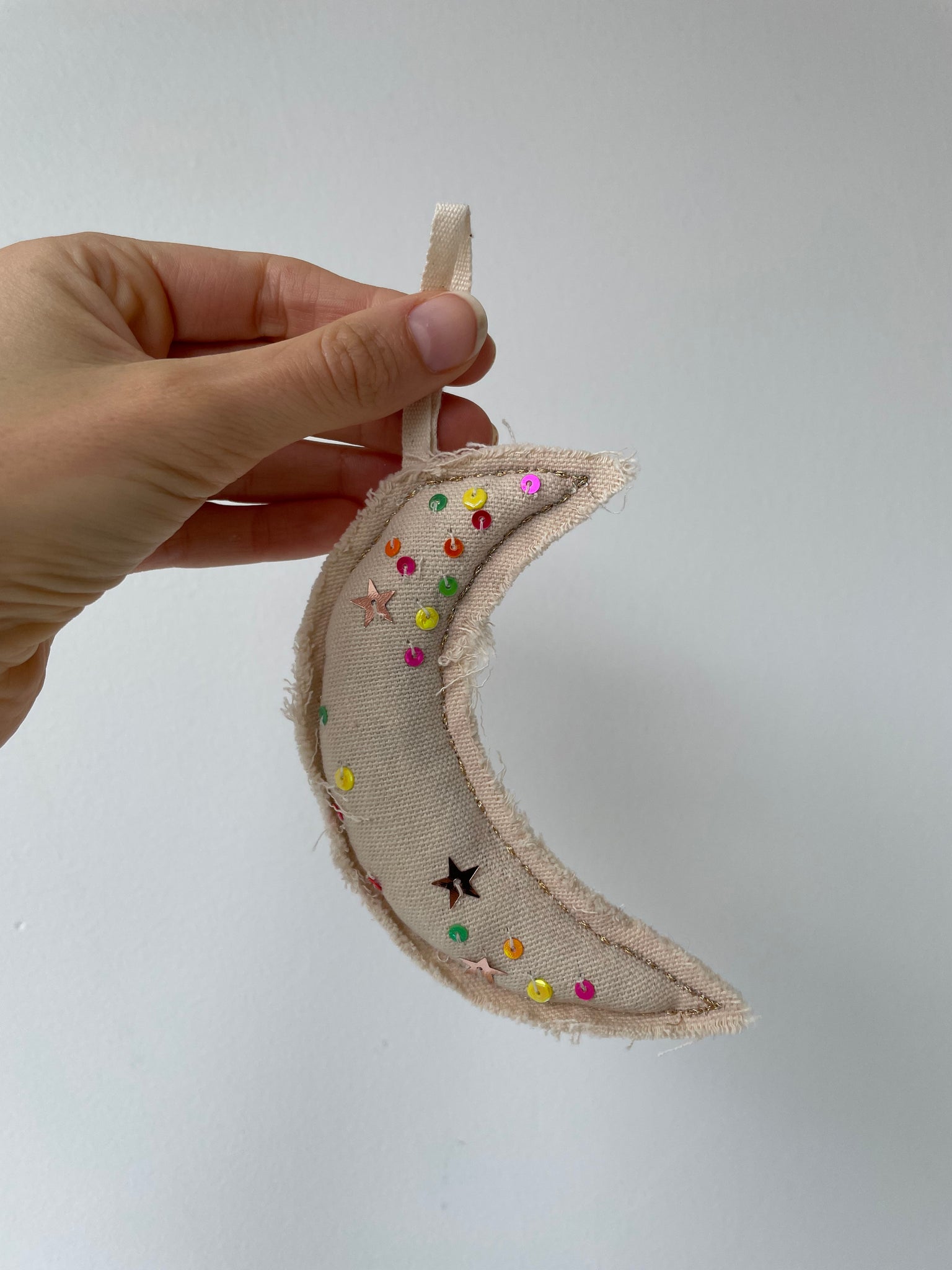 skippy cotton neon confetti moon ornament