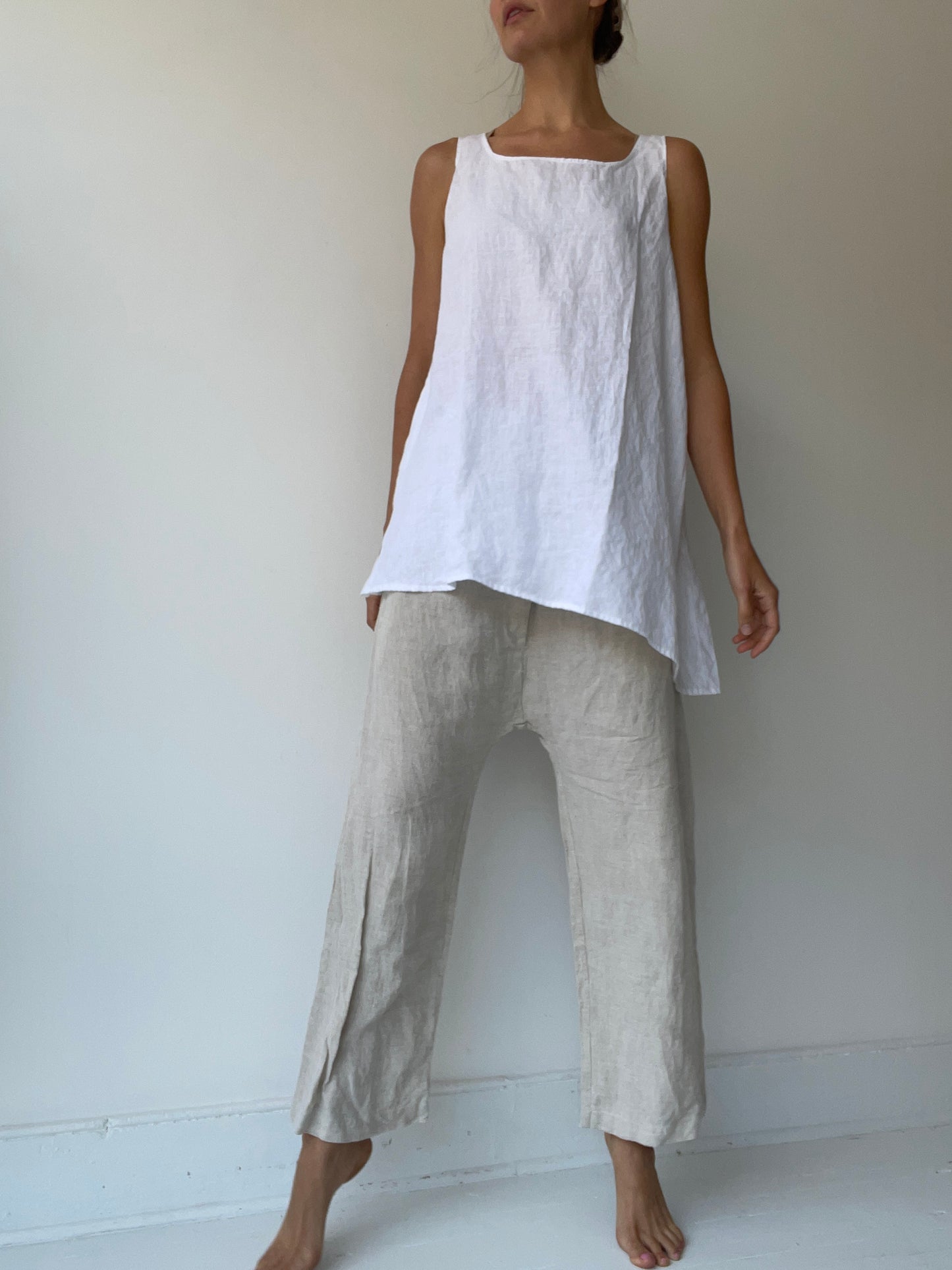 a krista larson basic tank top with 100% linen