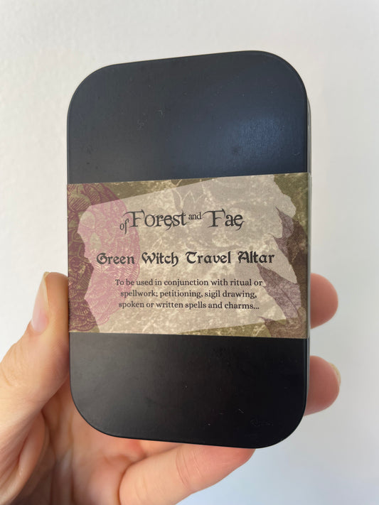 of forest and fae green witch travel altar