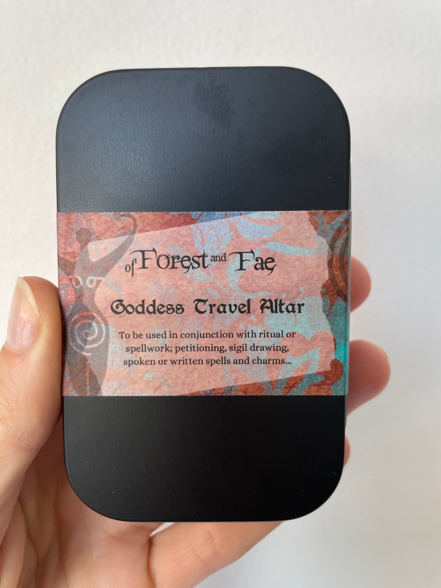 a goddess travel altar with contents: