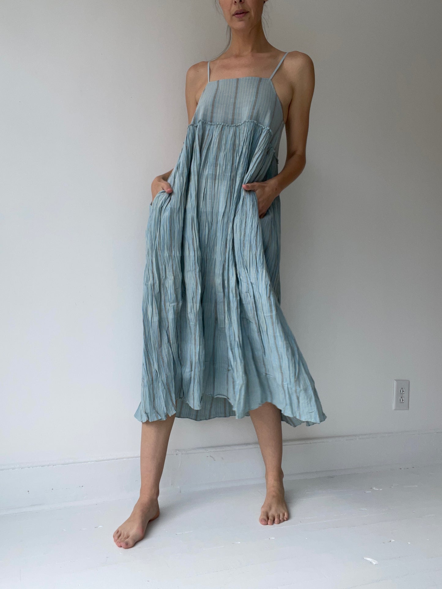 gathered slip dress