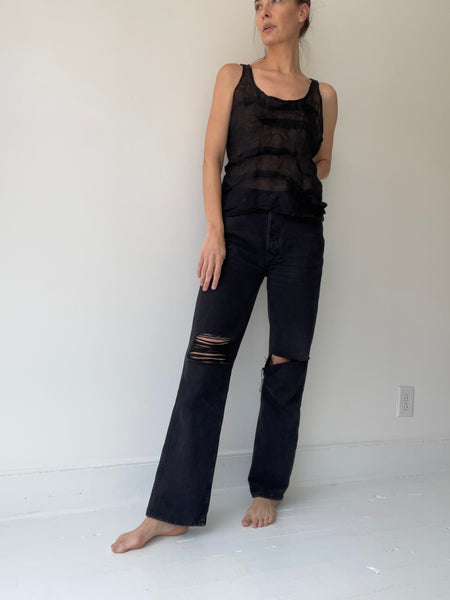 crop creased tank BLACK