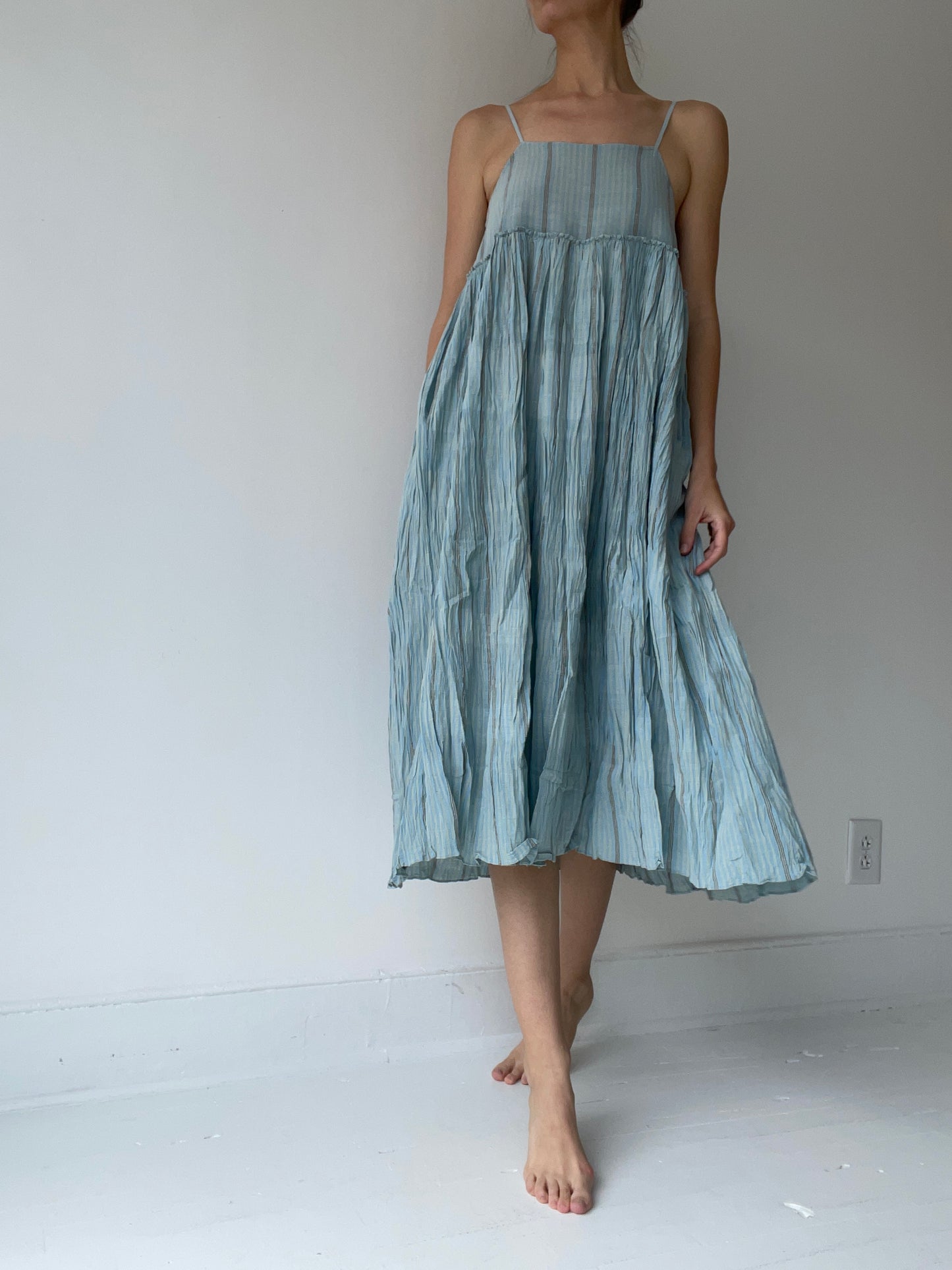 gathered slip dress