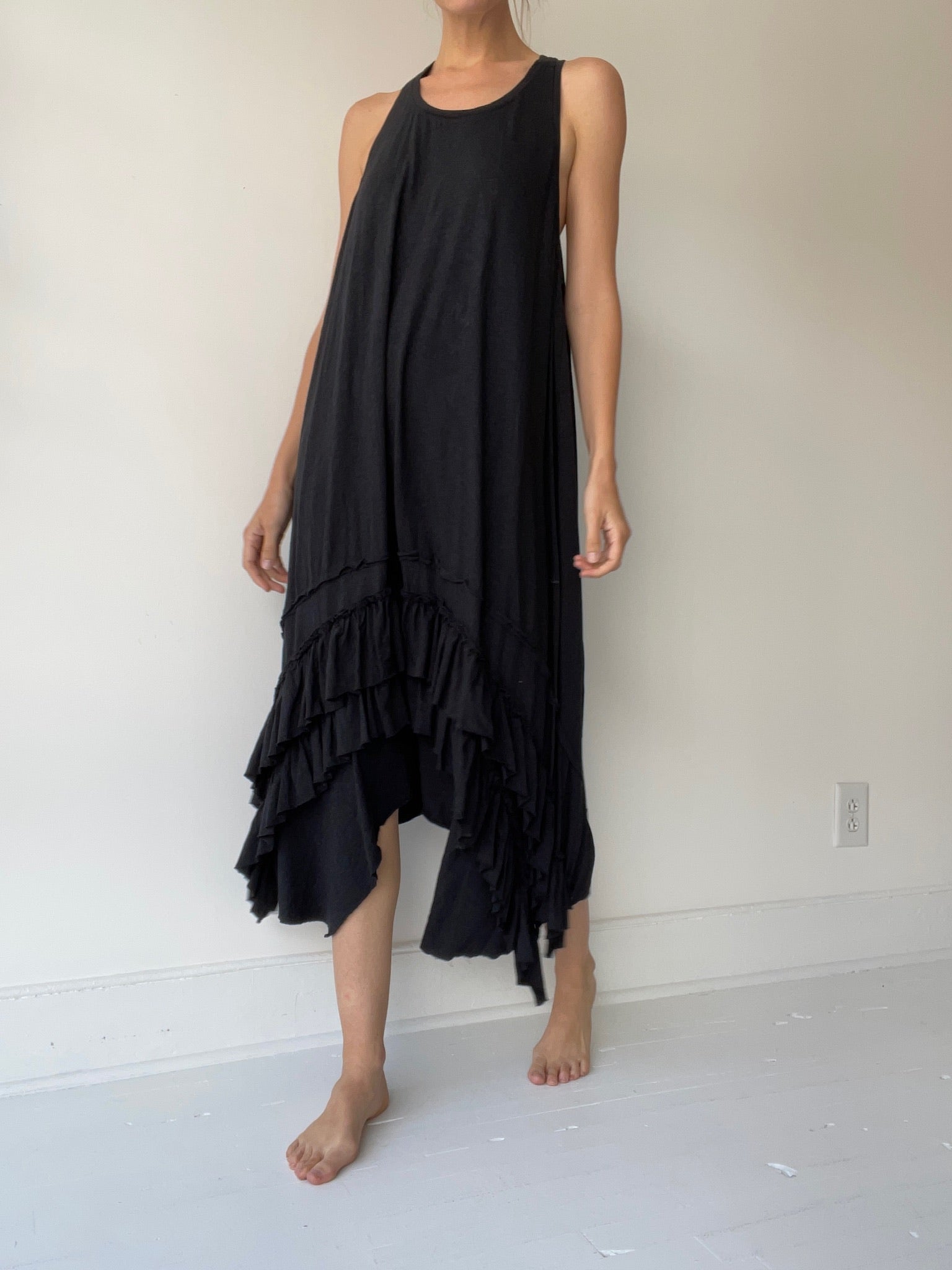 a ruffle slip by krista larson cotton jersey black one