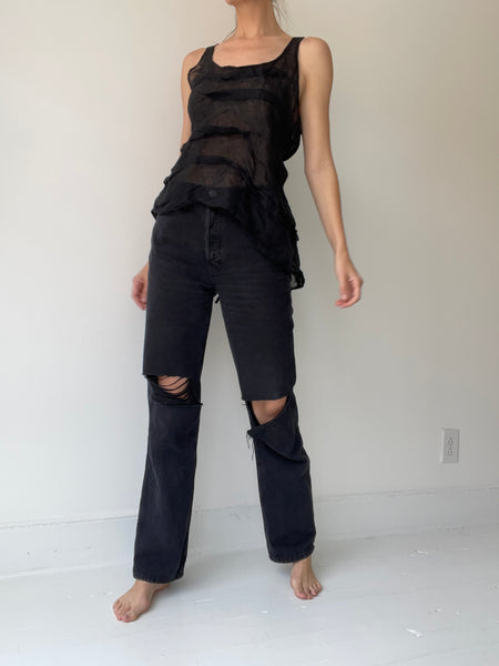 crop creased tank BLACK
