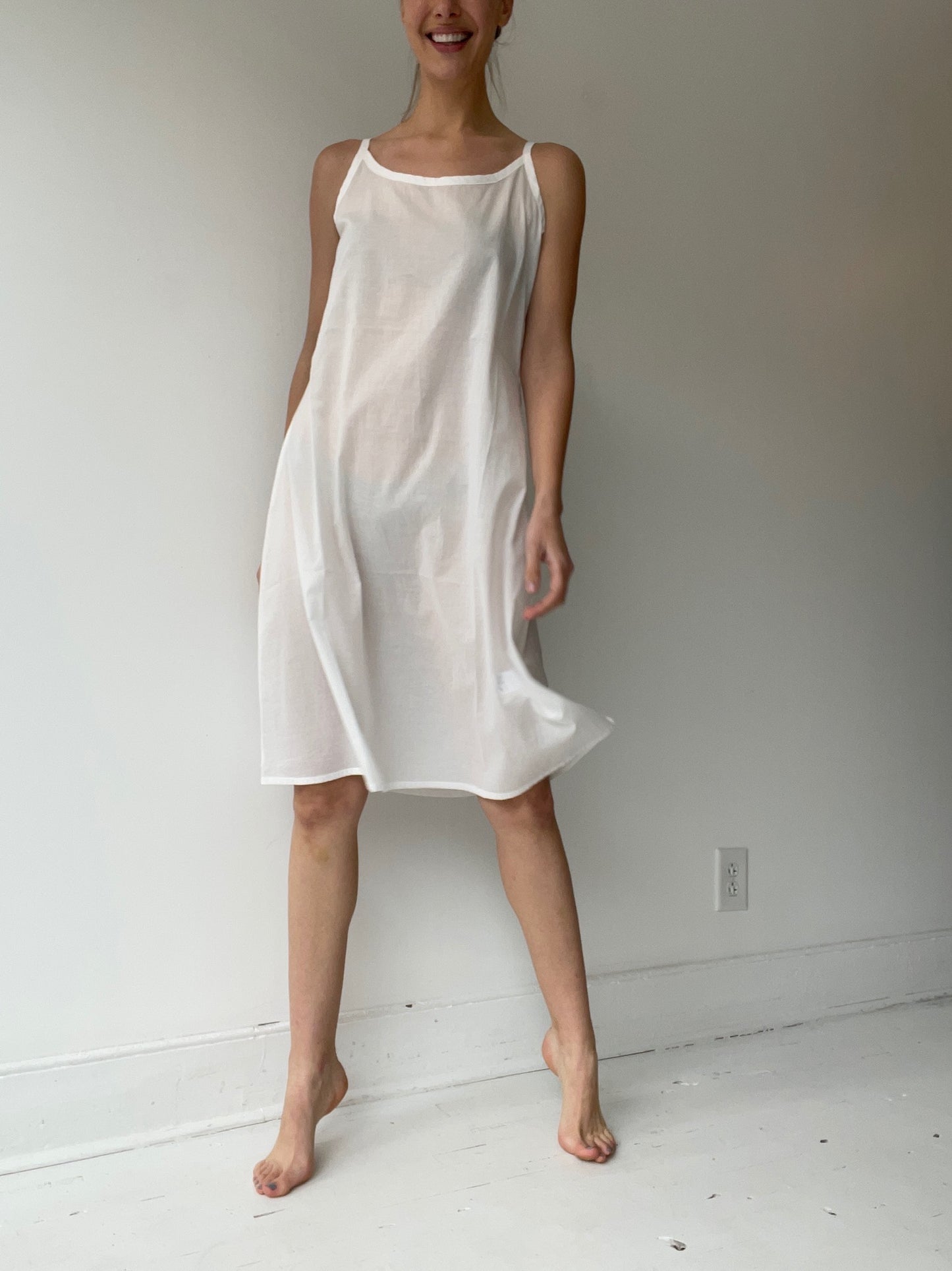a rundholz black label summer slip dress in 100% cotton off white