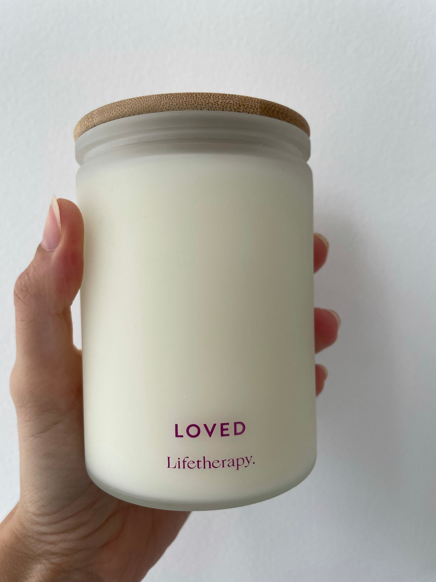 a lifetherapy loved soy candle