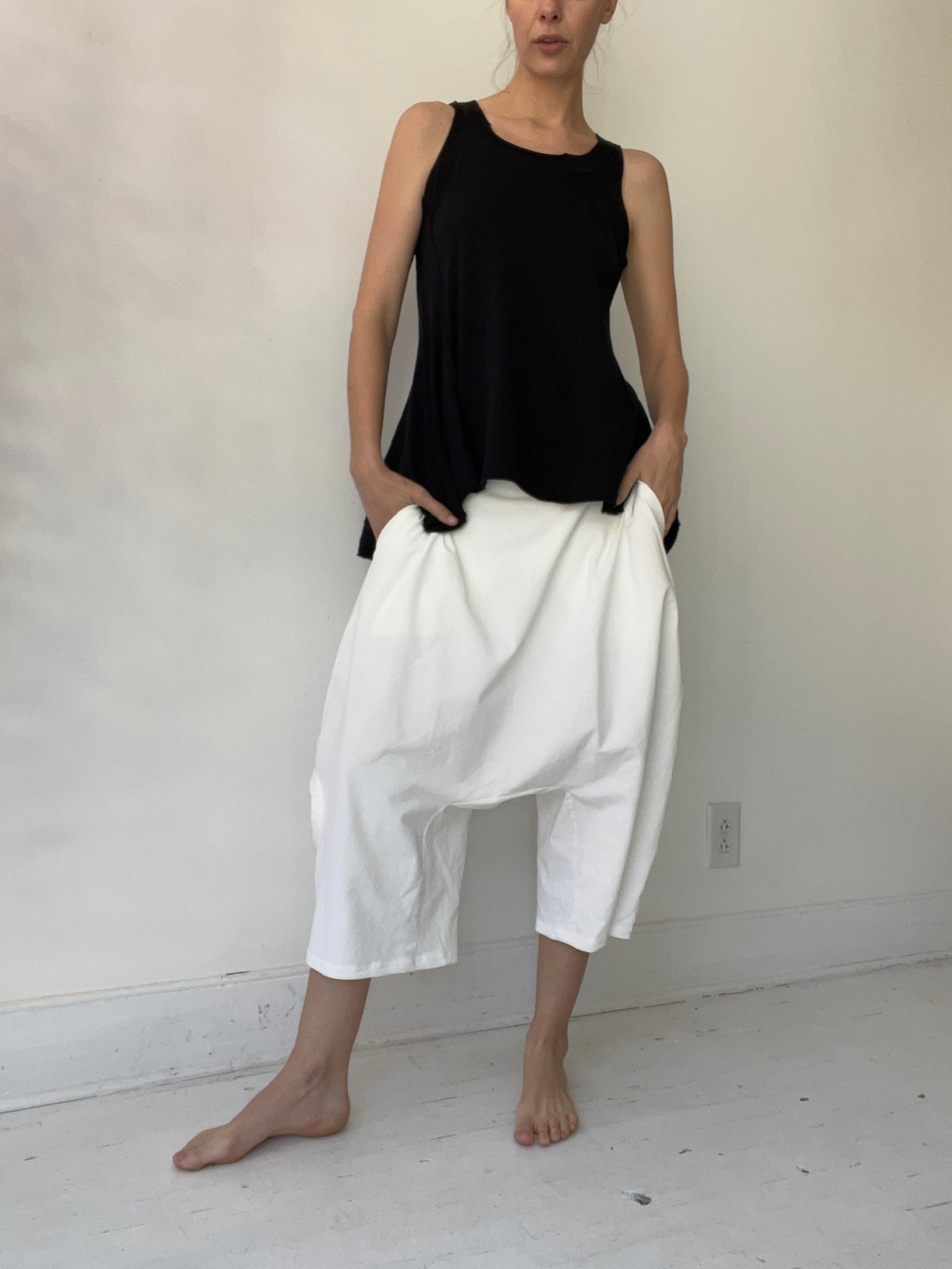 a rundholz dip cut-out trouser pants with 85% cotton/15% elastane starwhite