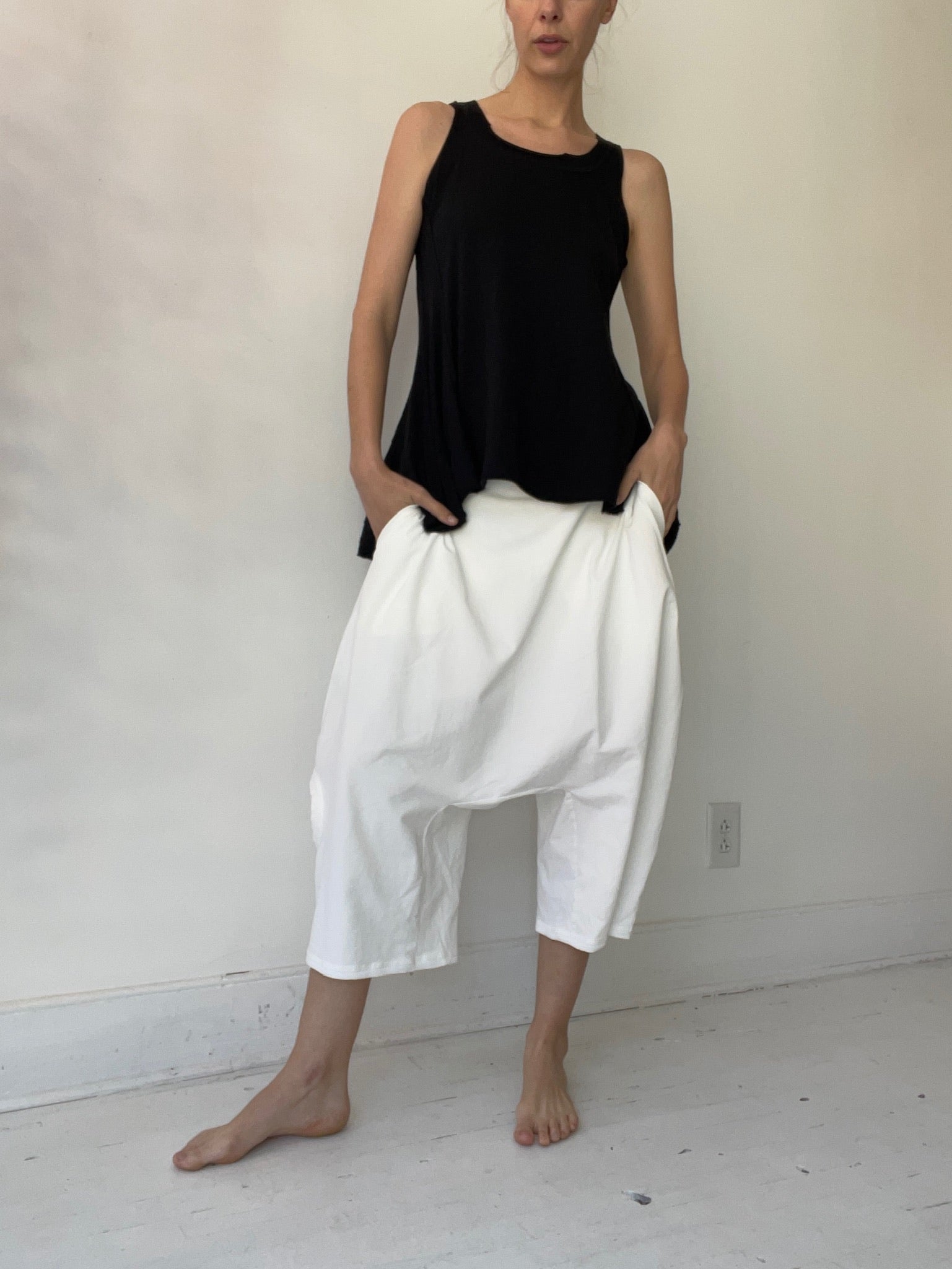 a rundholz dip cut-out trouser pants with 85% cotton/15% elastane starwhite