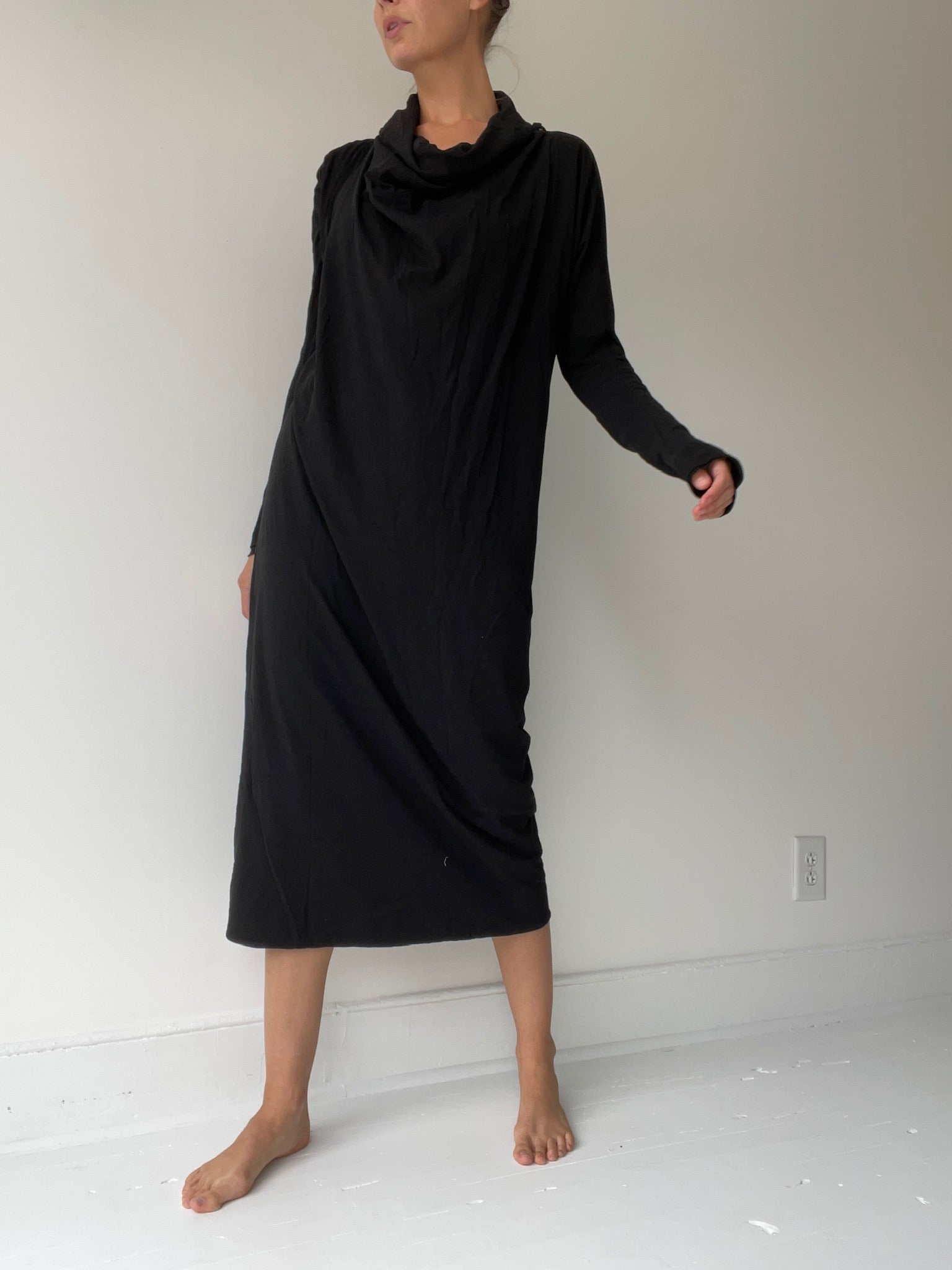 a rundholz dip long cowl dress in 100% cotton black