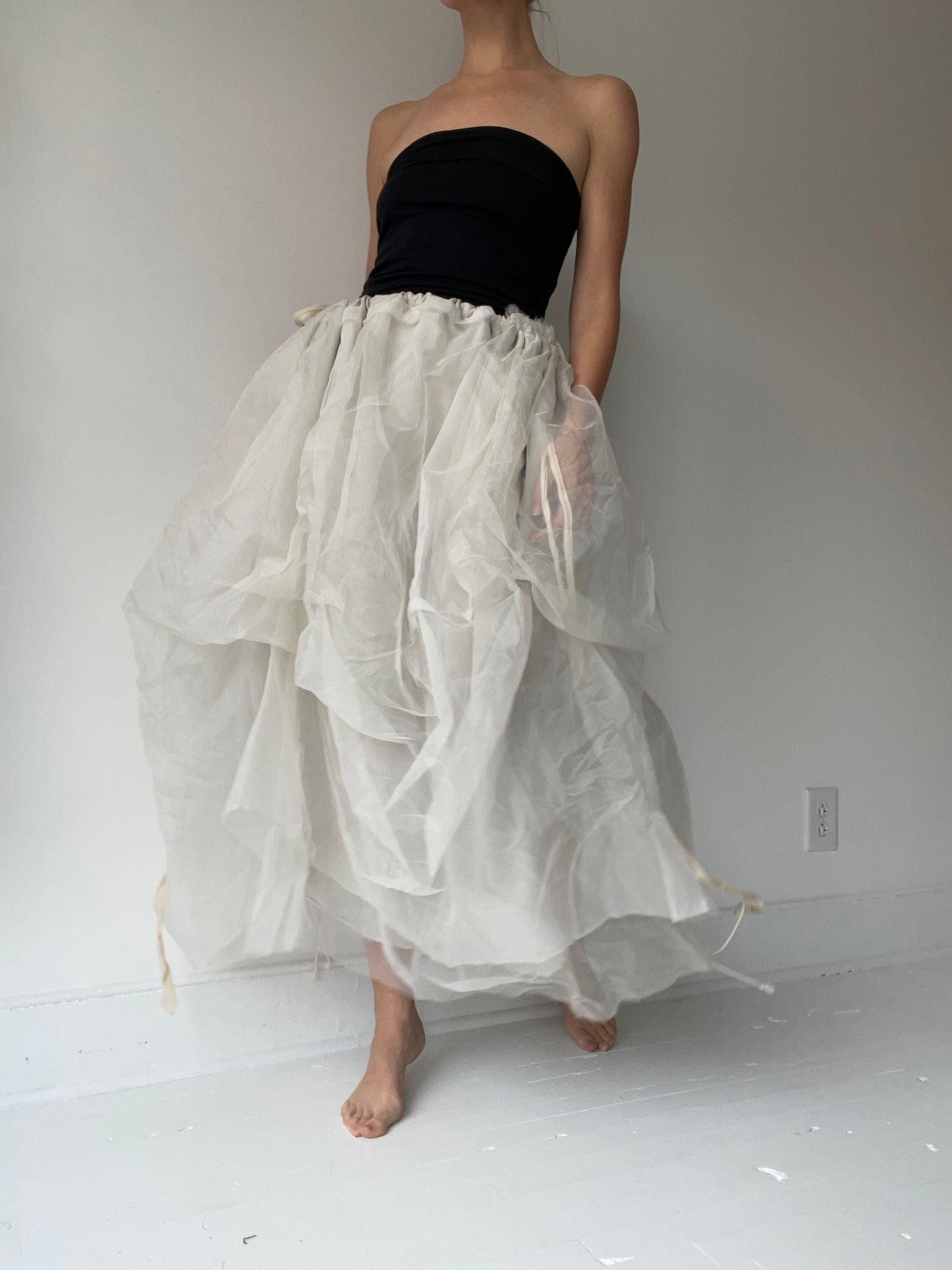 ash holden organza linen natural drawstring skirt