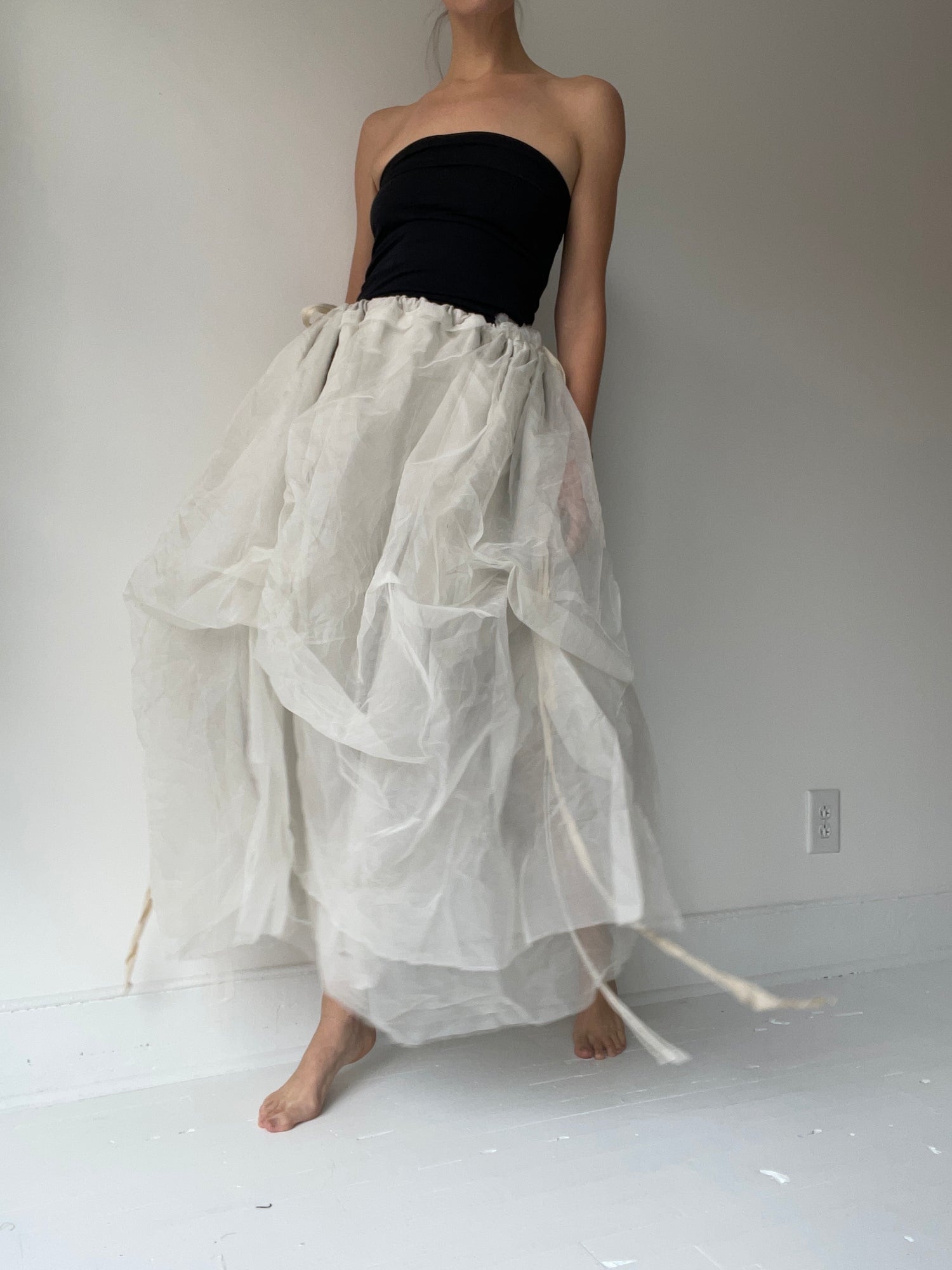 ash holden organza linen drawstring skirt