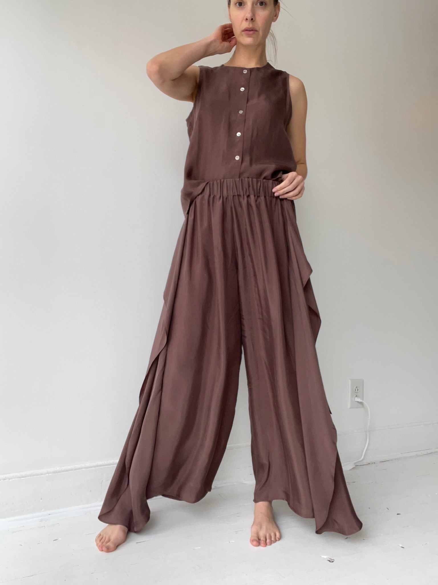 a shosh wrap pants with 100% cupro cafe au lait