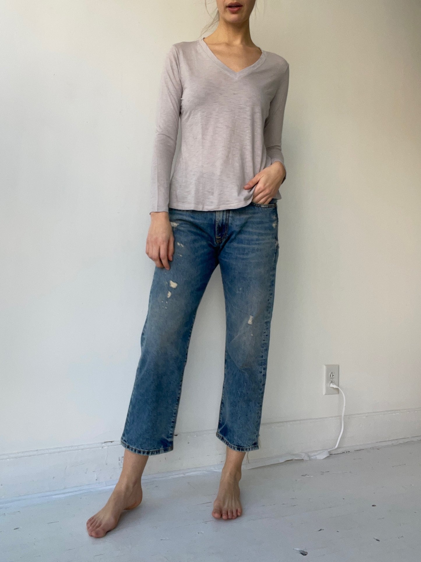 it is well grey long sleeve v-neck tee