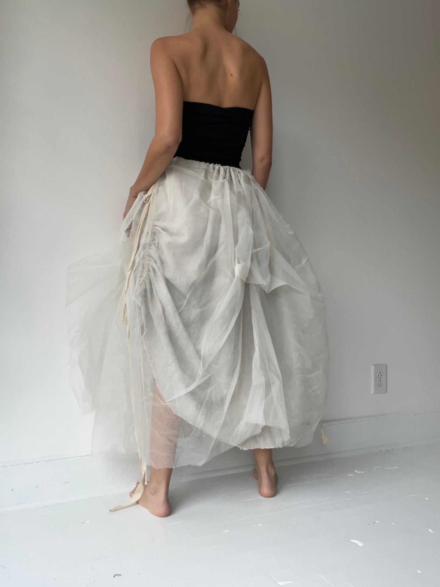 ash holden organza linen natural drawstring skirt