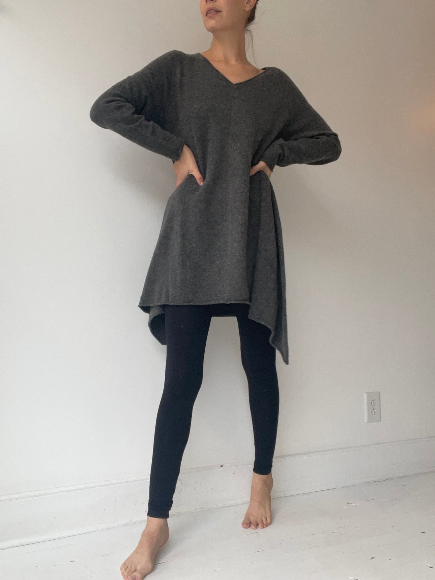 a rundholz black label v sweater tunic with wool blend grey melange *model pictures in size medium
