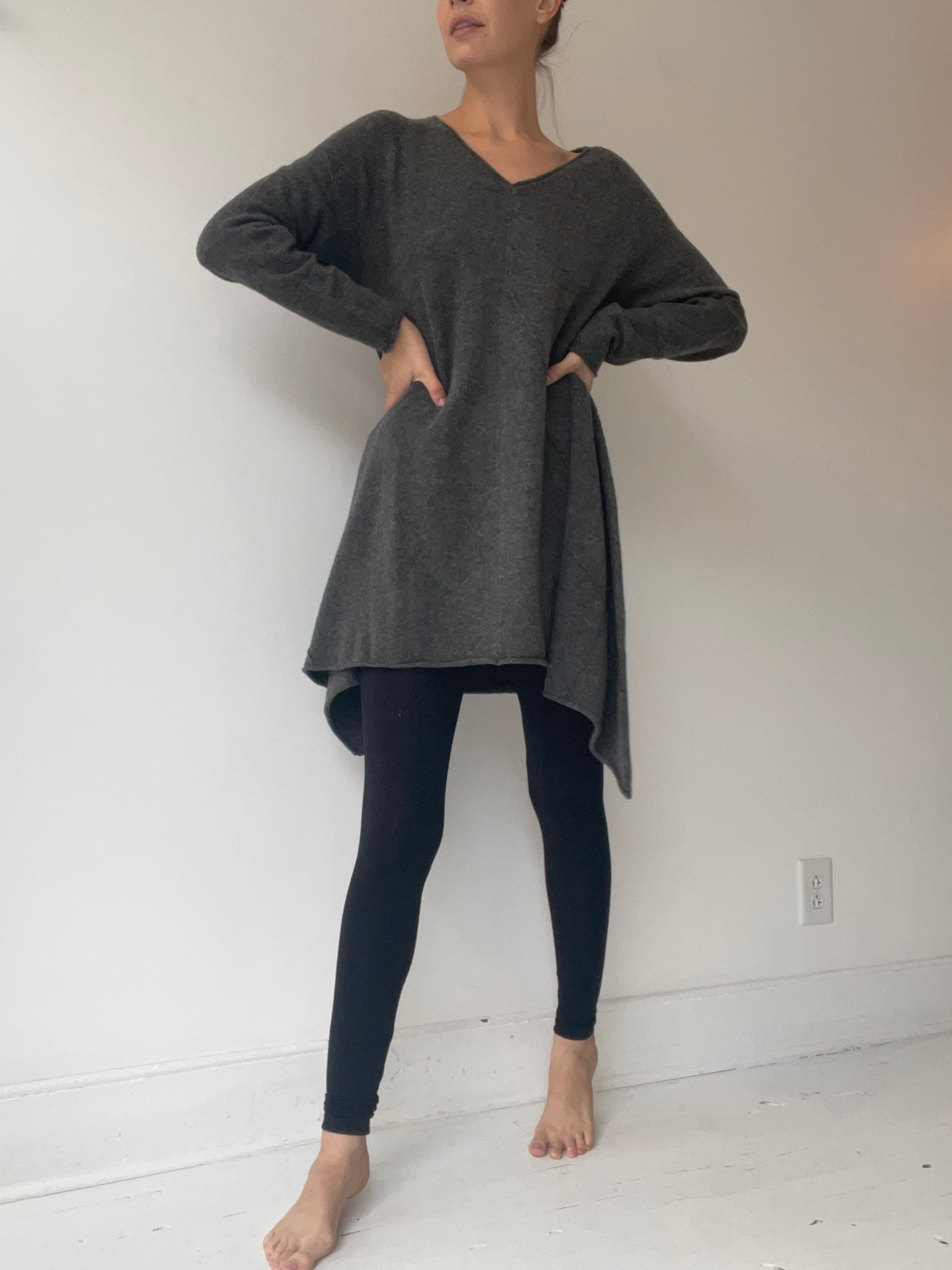 a rundholz black label v sweater tunic with wool blend grey melange *model pictures in size medium