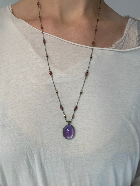 purple amethyst long pendant