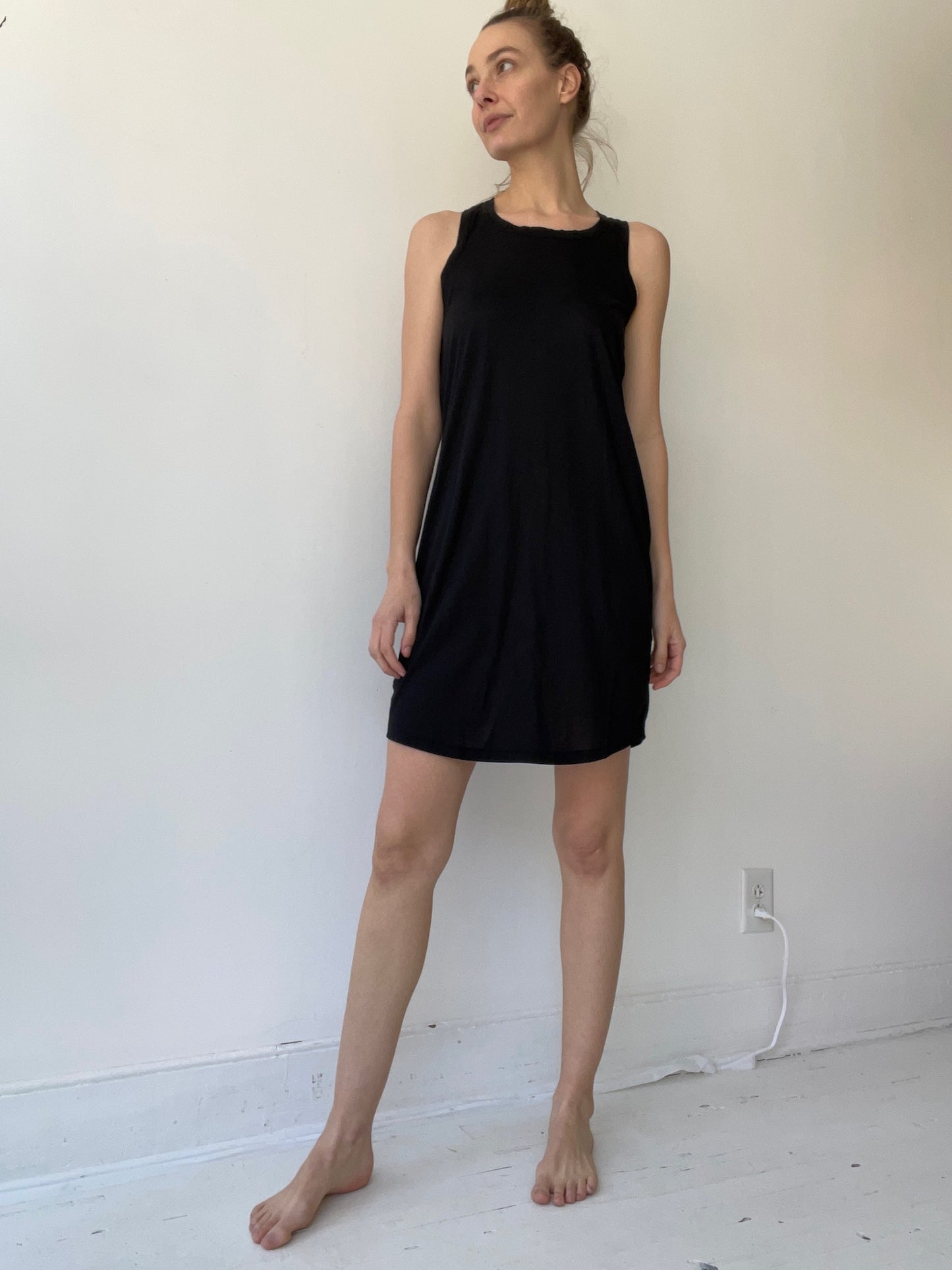 a rundholz black label short racer dress in 67% lyocel/33% cotton black