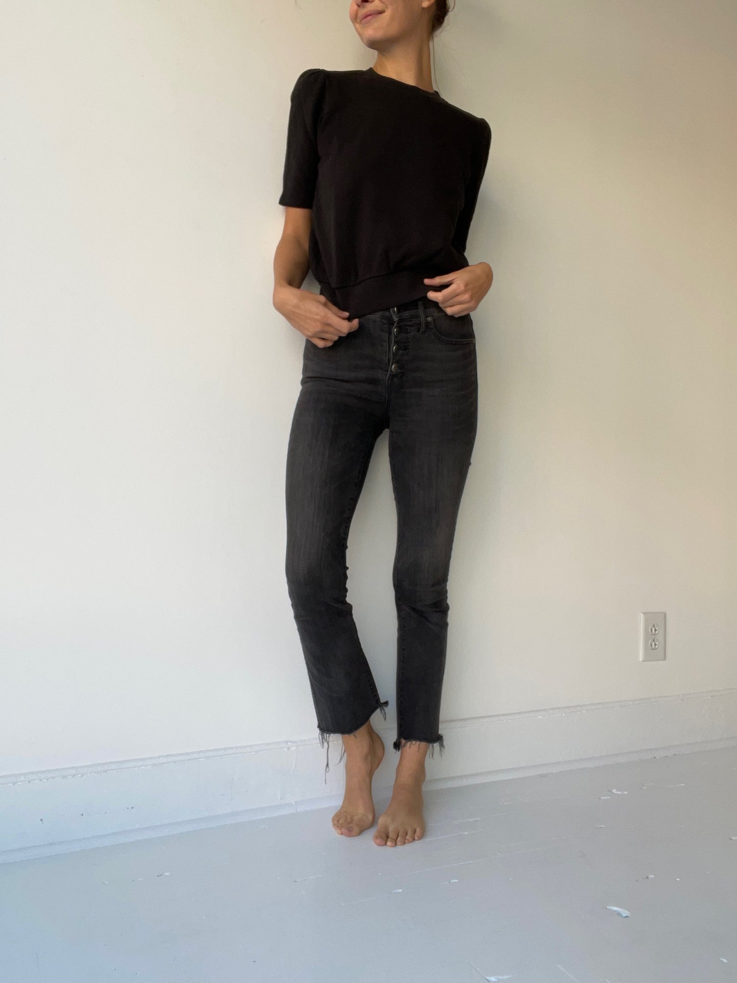 an it is well puff sleeve sweatshirt in 100% cotton black