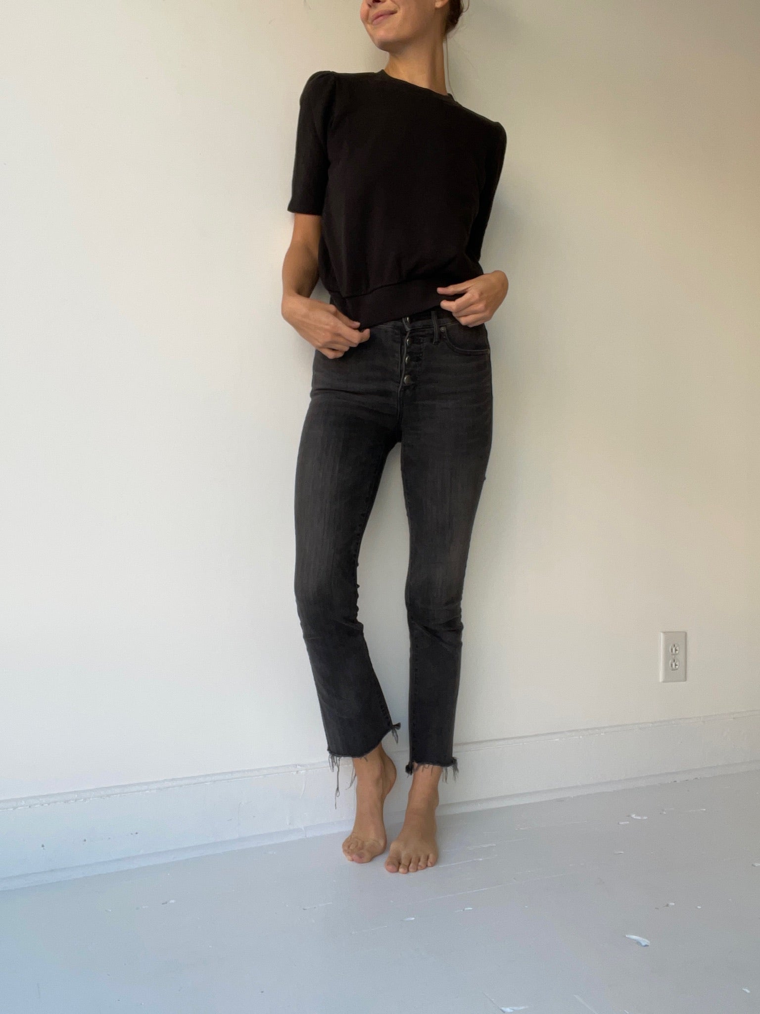 an it is well puff sleeve sweatshirt in 100% cotton black